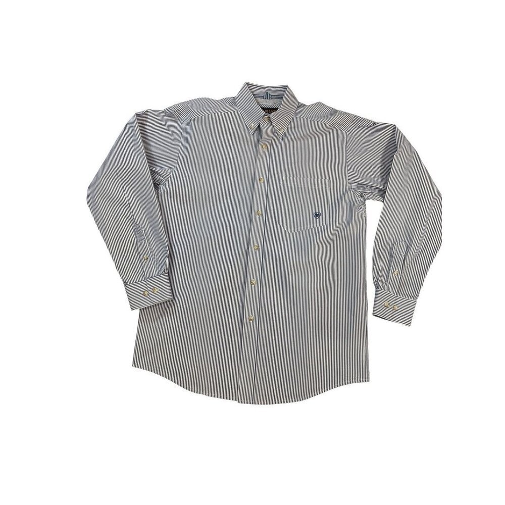 Ariat Pro Series Button Down Shirt Blue White Pinstripe Long Sleeve Western Sz M